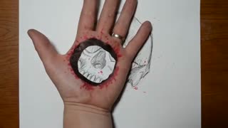 نقاشی 3 بعدی سوراخ گلوله روی دست