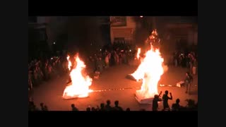 عصر عاشورای حسینی 94، مراسم نمادینی آتش زدن خیمه ها با مداحی کربلایی جلال بای